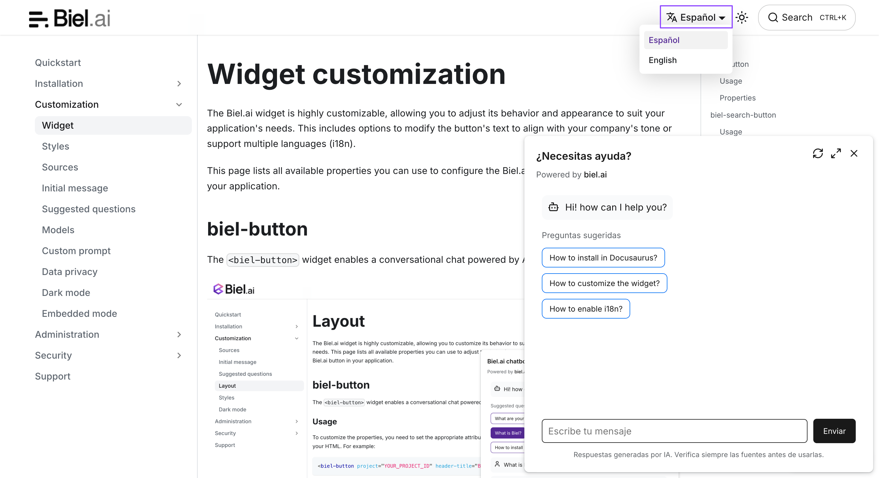 Chatbot widget i18n