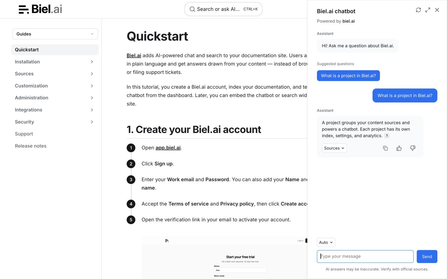 Chatbot widget for docs
