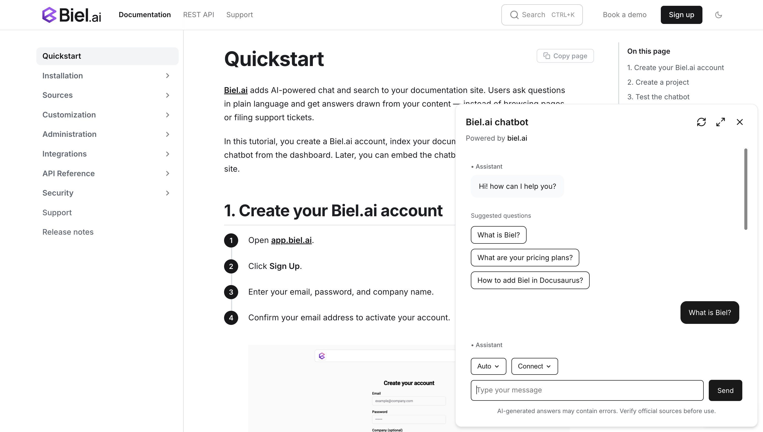 Chatbot widget for docs
