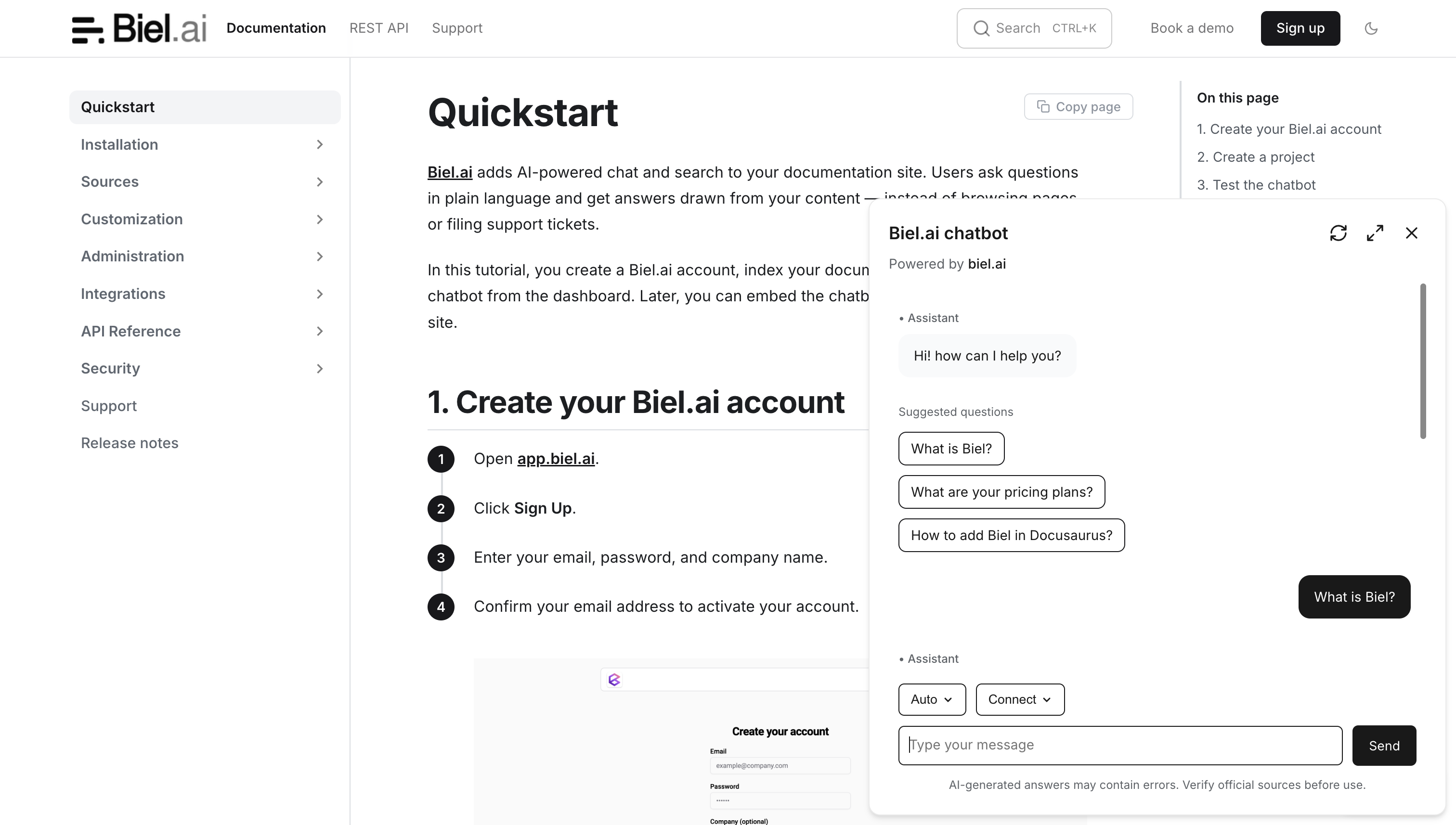Chatbot widget for docs