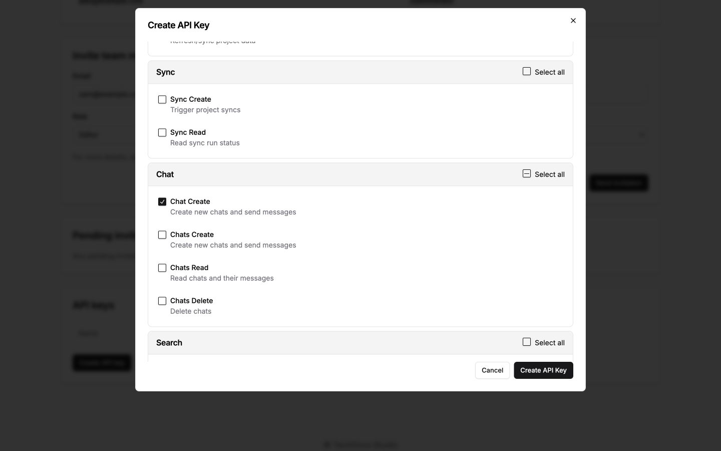Select the Chat Create permission