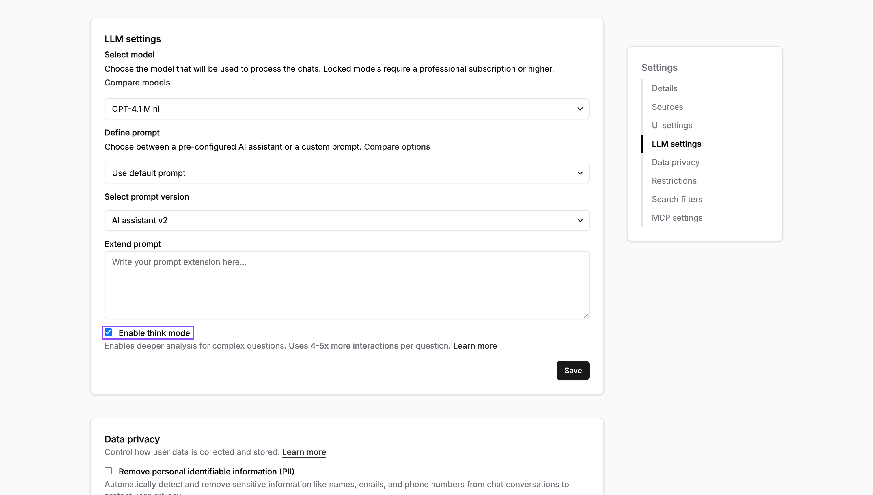 Enable think mode in project settings
