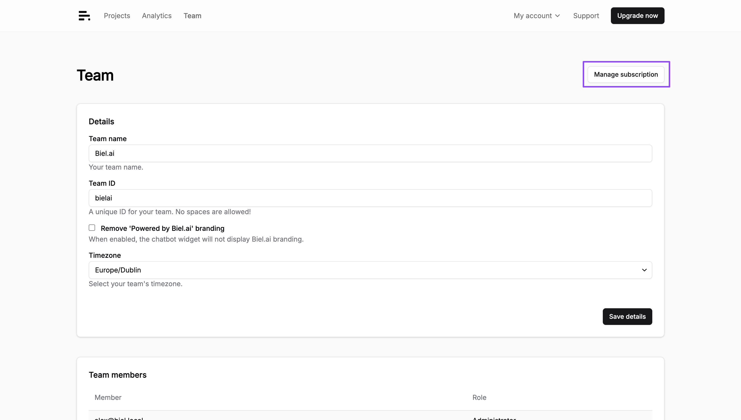 Manage subscription