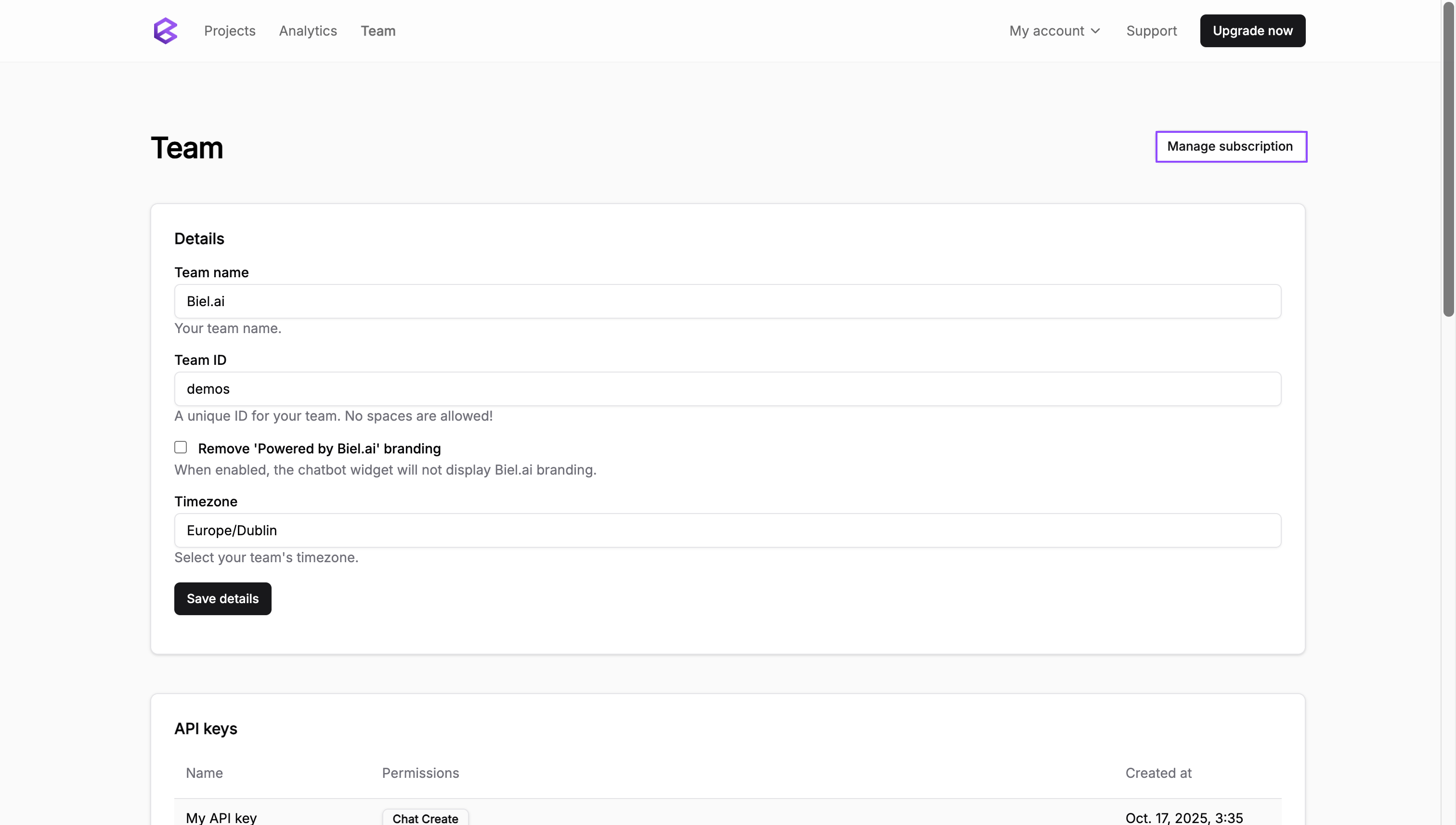 Manage subscription
