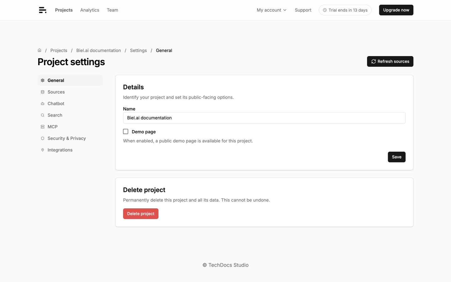 Project settings