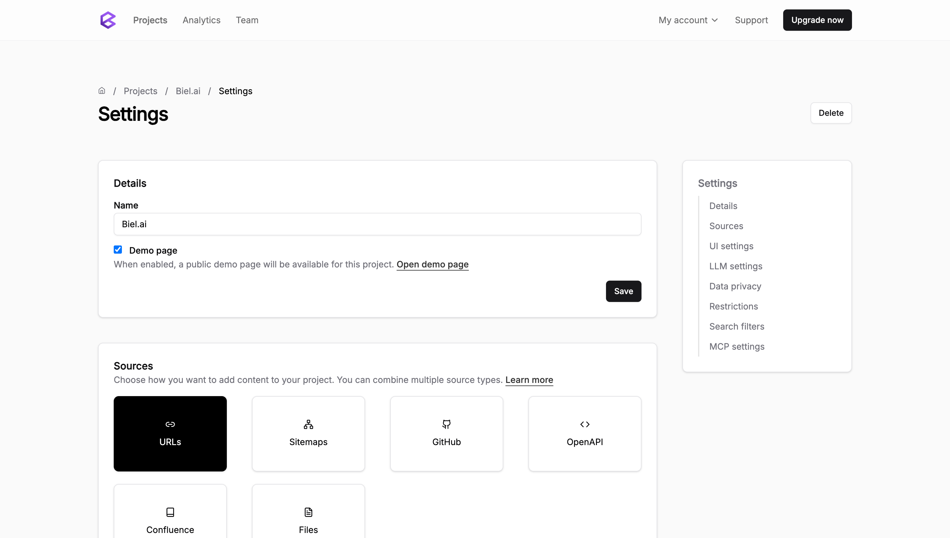 Project settings
