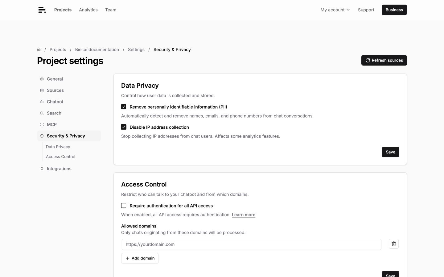 Disable IP address collection setting
