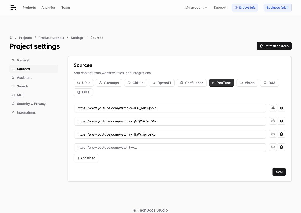 Add YouTube video URLs to your assistant