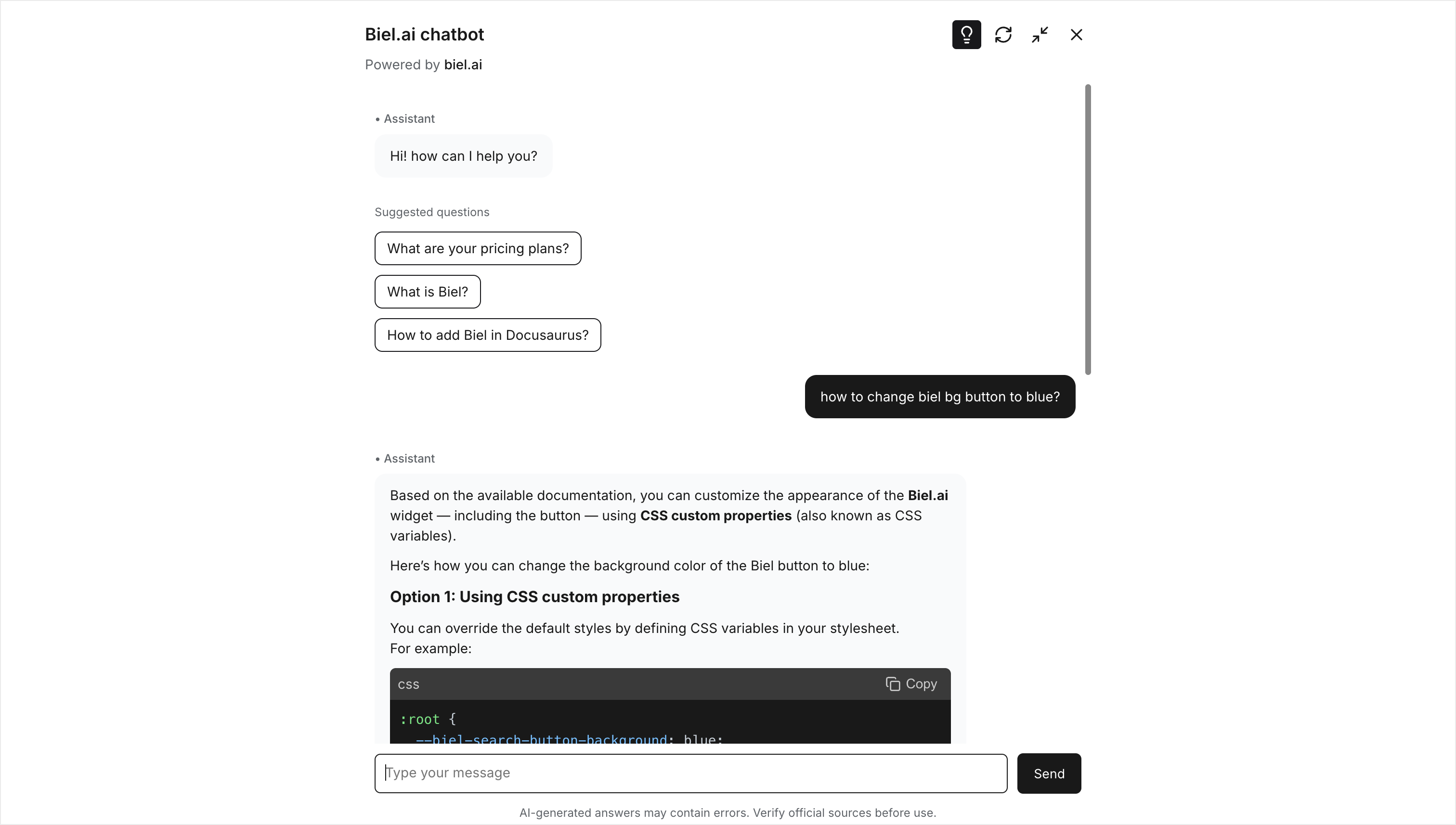 Think mode toggle in chat widget
