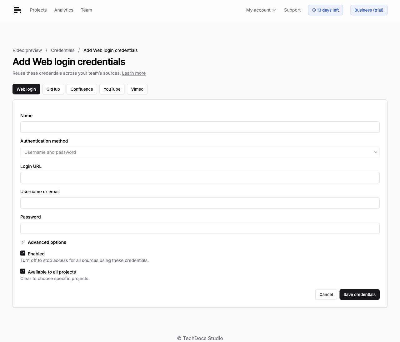 Web login credentials with a single login form